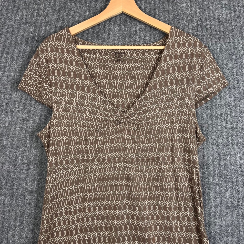 Toad&Co A-Line Dress Womens XL Brown Good Geometric V-Neck Organic Cotton Blend - Picture 3 of 8